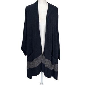 Barefoot Dreams Cozychic Lite Black and Gray Long Cardigan Sweater One Size NEW